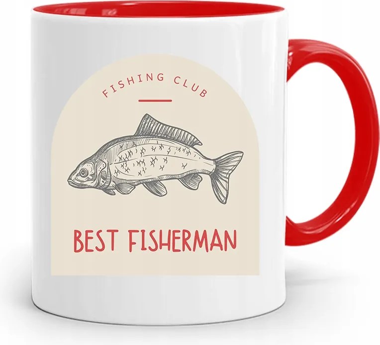 Piros Horgász Bögre Best Fisherman Ajándék fényképes nyomtatással