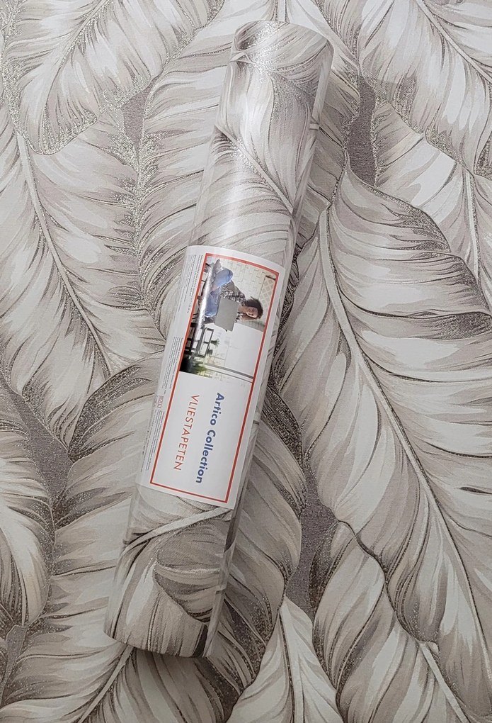 Fali tapéta, nagy levelek, arany csillámok, 3D hatás