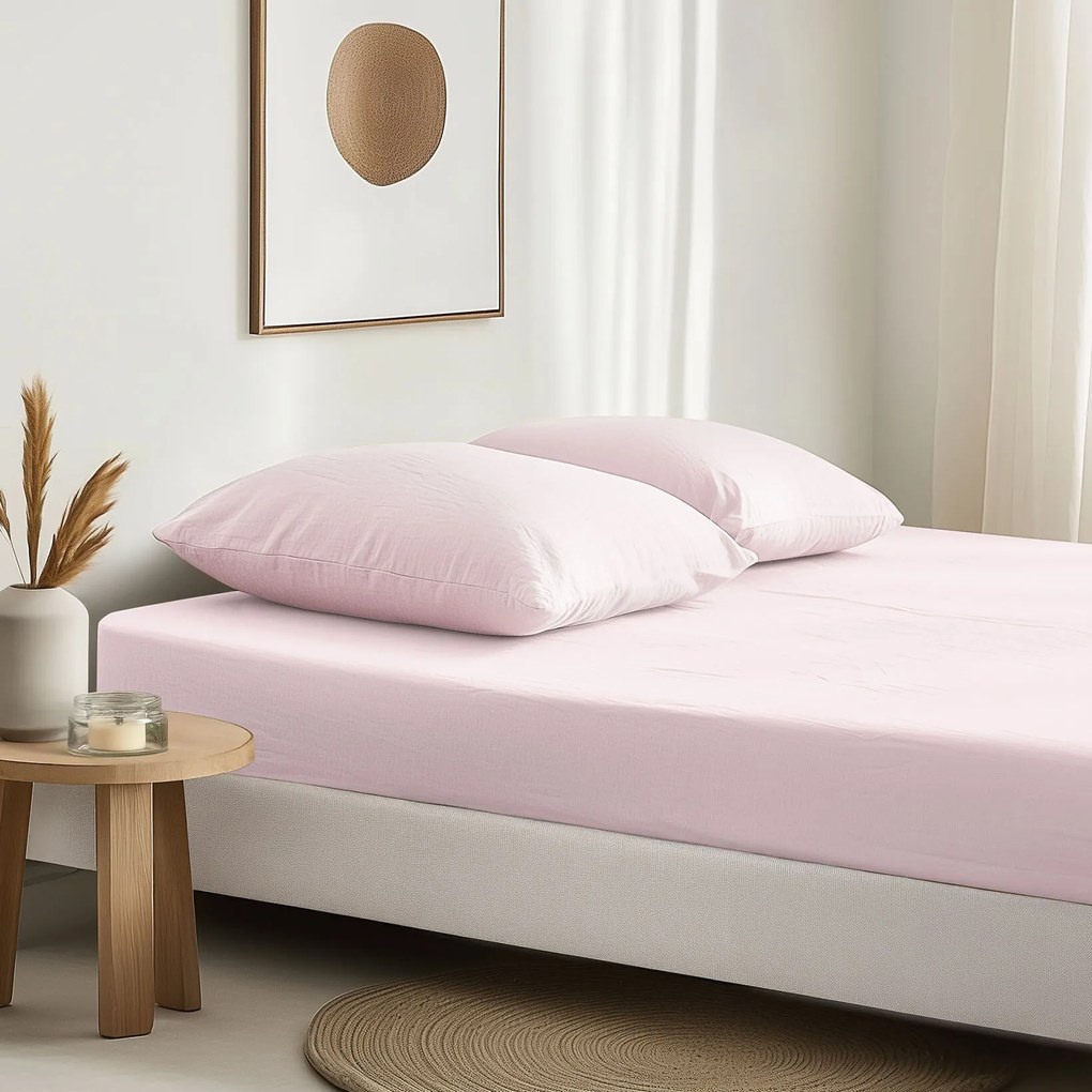 Goldea lenvászon keverék körgumis lepedő - púderrózsaszín 120 x 200 cm