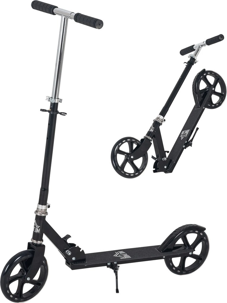 HOMCOM Összecsukható Roller Gyerekeknek 7-14 Éves Korig - Magasságállítható Kormány 4 Szinten Fékkel 88x37x75-100 cm Fekete | Aosom