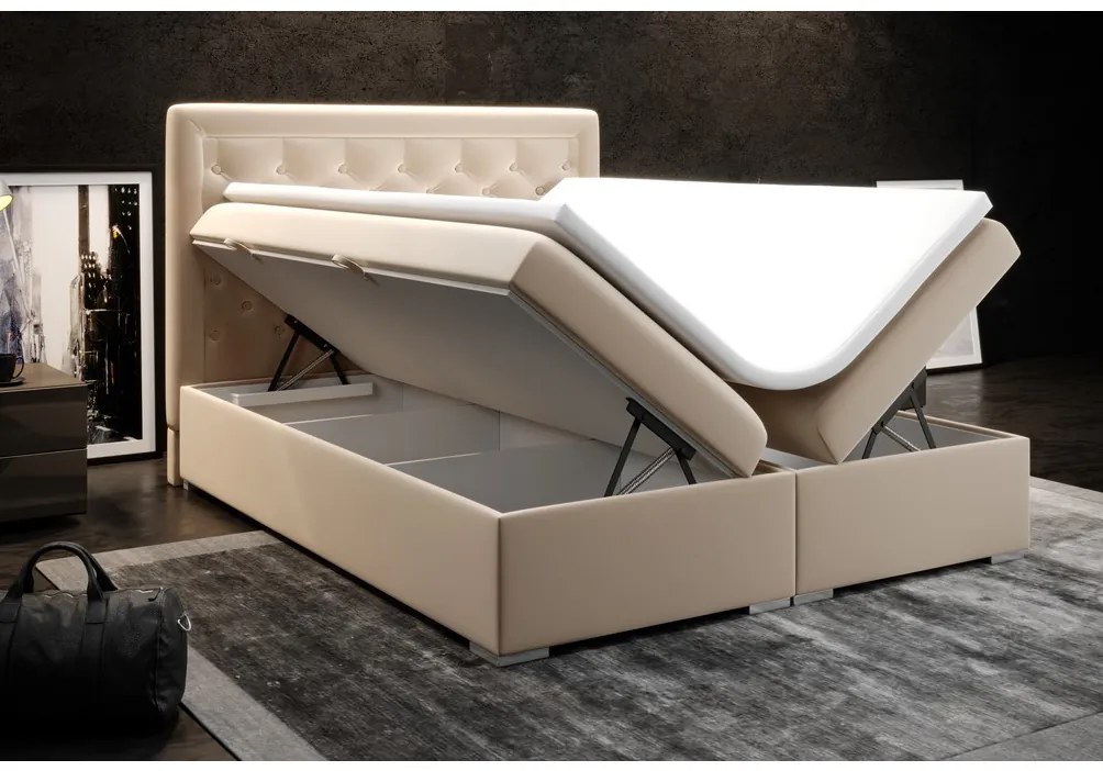 Franciaágy Boxspring 160 cm Gllamy (bézs) (tárolóhellyel). 1020294