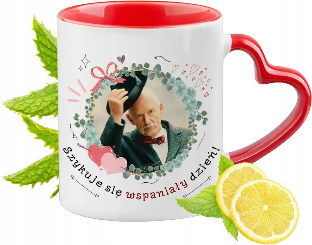 Janusz Corwin-Mikke Piros Bögre Szív Alakú Füllel Ajándék