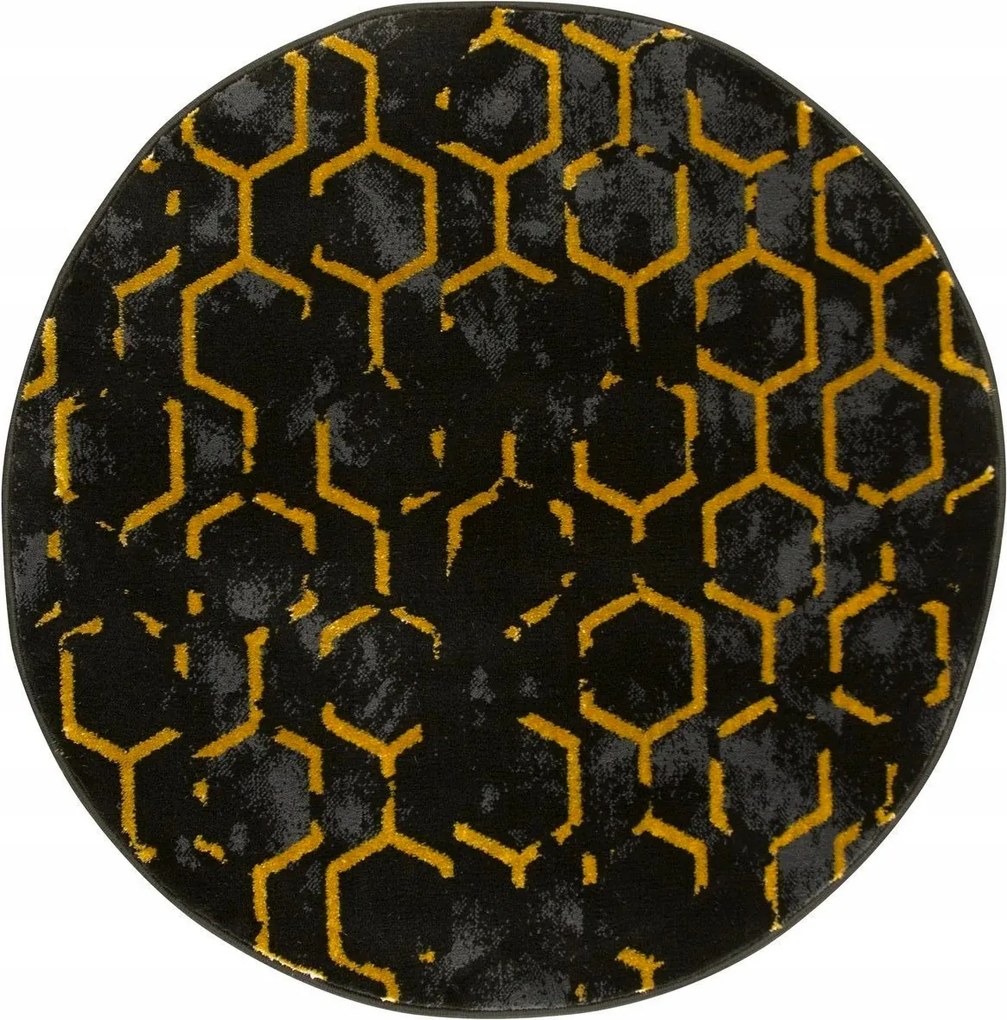 átm. 160 cm Kerek Szőnyeg Méhsejt Arany Fekete