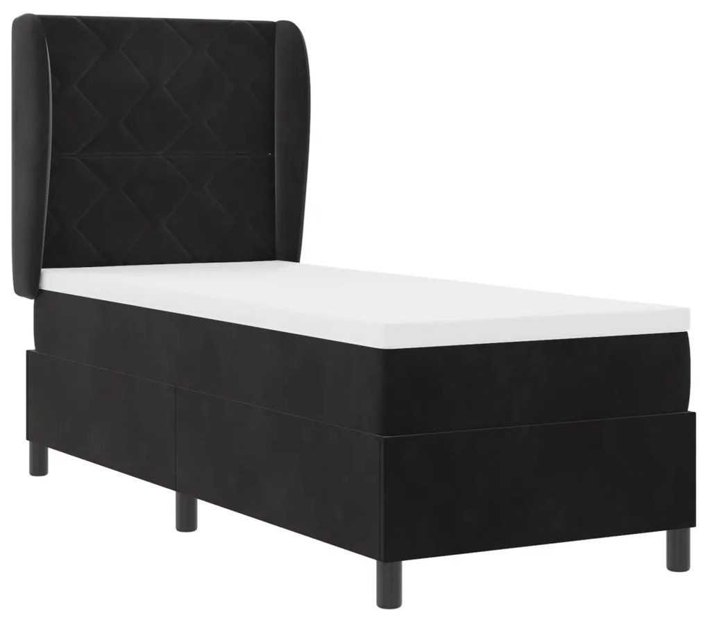 Boxspring Ágy Matrac Fekete 80x200 cm Bársony