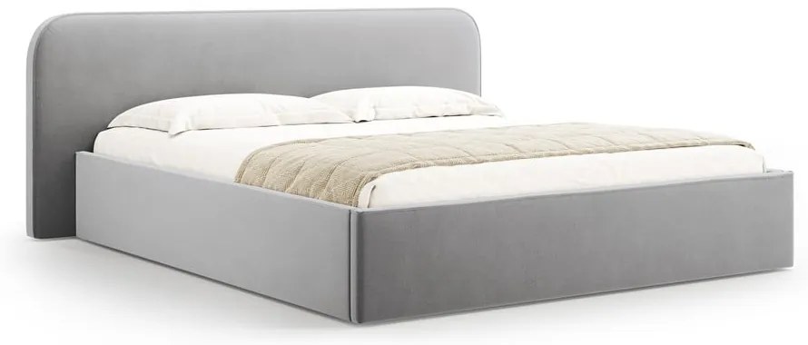 Világosszürke kárpitozott ágyneműtartós franciaágy ágyráccsal 200x200 cm Elizabeth – Micadoni