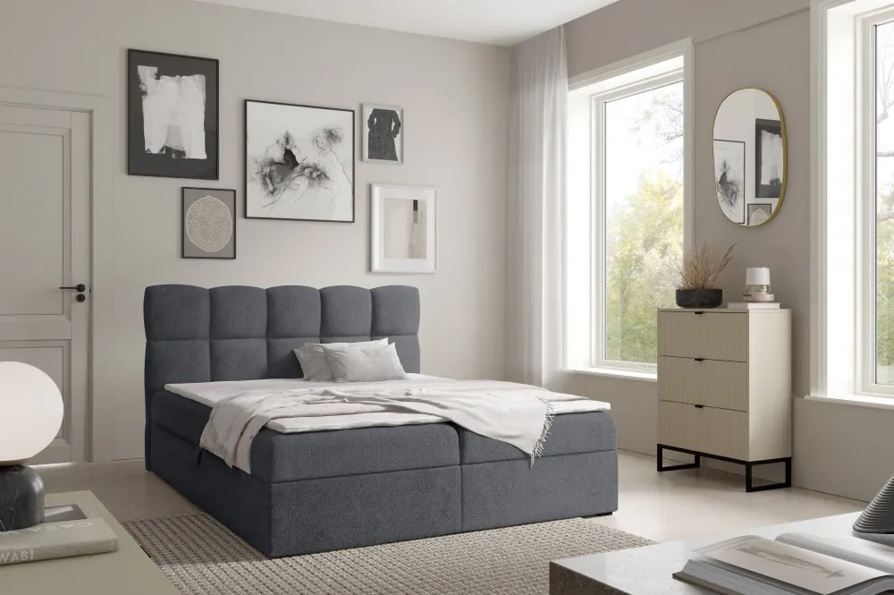 Boxspring ágy, 200x200, sötétszürke, NEGRY