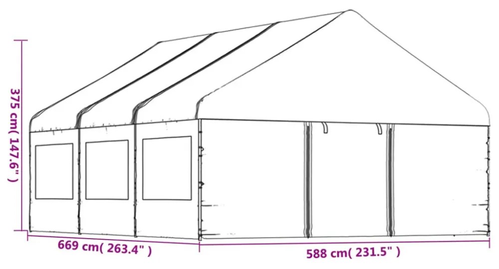 fehér polietilén pavilon tetővel 6,69 x 5,88 x 3,75 m