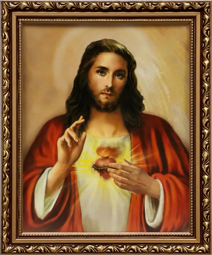 Vászonkép 29x24 Jézus Krisztus Jézus Szíve Arany Díszített Keret