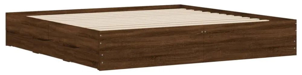 vidaXL füstös tölgy színű szerelt fa ágykeret fiókokkal 200 x 200 cm