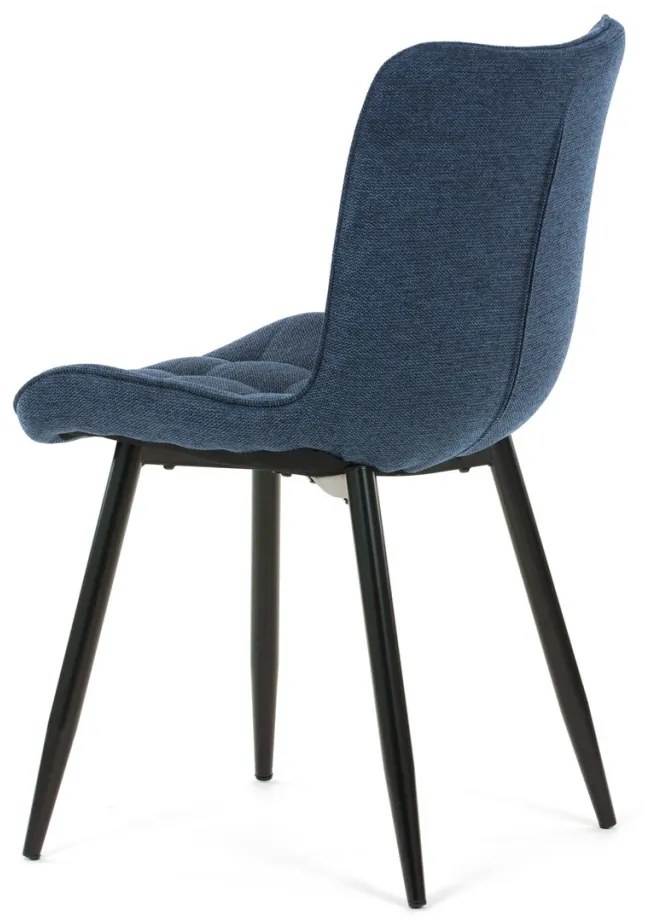 Scaun de sufragerie, material albastru, picioare metalice negre