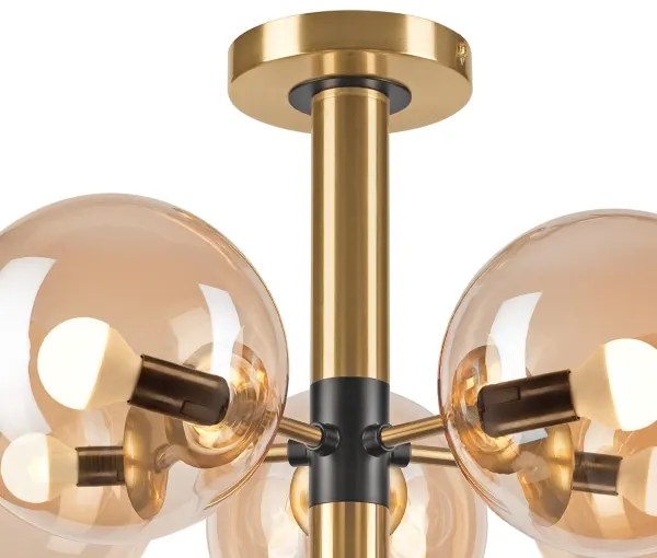 Csillár rúdon ROLLO 5xE14/5W/230V arany/füstös bézs