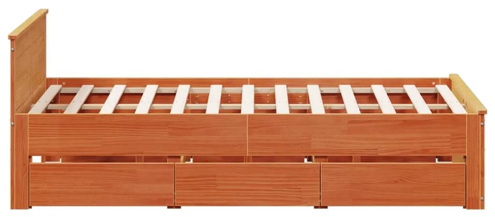 barna tömör fenyőfa fejtámlás ágykeret matrac nélkül 140x190 cm