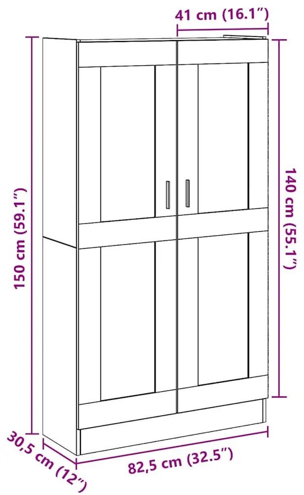 antik fa színű szerelt fa magasszekrény 82,5 x 30,5 x 150 cm