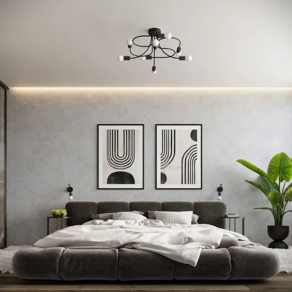 Sollux SL.1457 - Csillár rúdon LEVAR 8xE27/15W/230V fekete