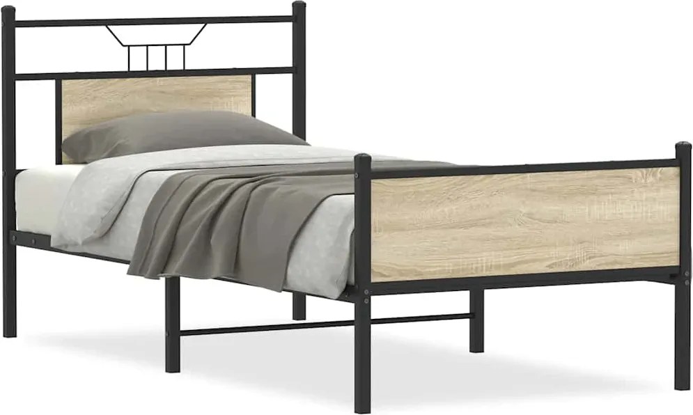 vidaXL sonoma tölgy színű szerelt fa ágykeret matrac nélkül 75x190 cm