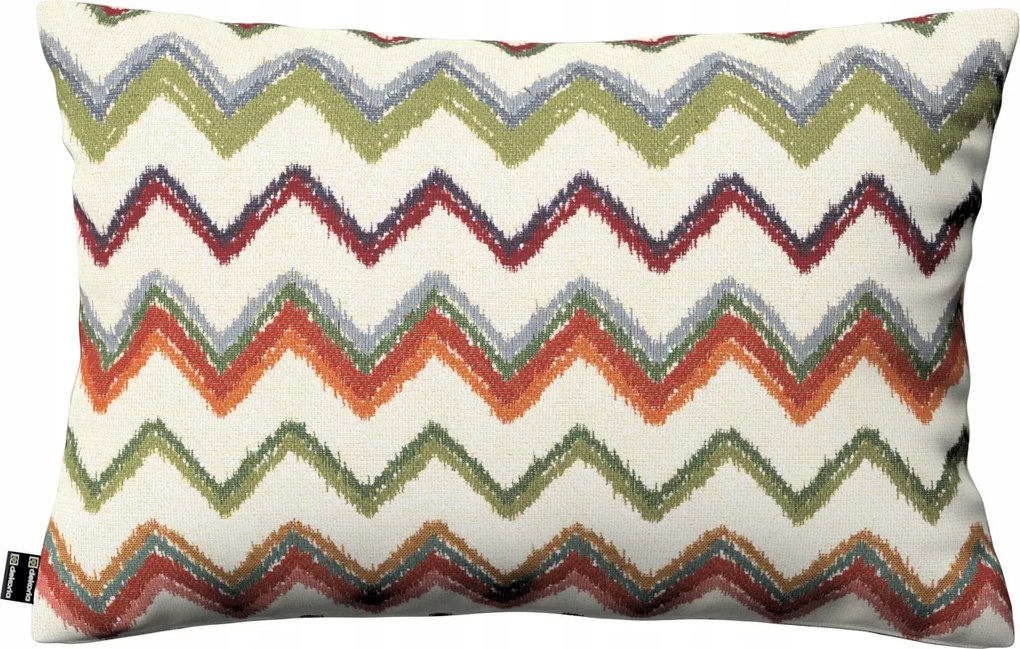 Párnahuzat 47x28 piros-zöld cikk-cakk mintás, krémszínű