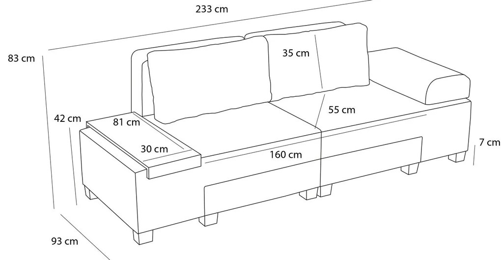 3 személyes kanapéágy Perenna Linen - Szürke