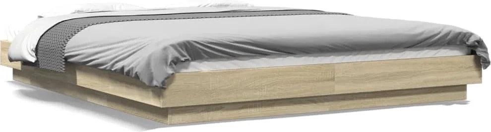 vidaXL sonoma tölgy színű szerelt fa ágykeret LED-del 160 x 200 cm
