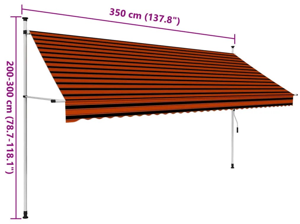 narancssárga és barna kézzel feltekerhető napellenző 350 cm