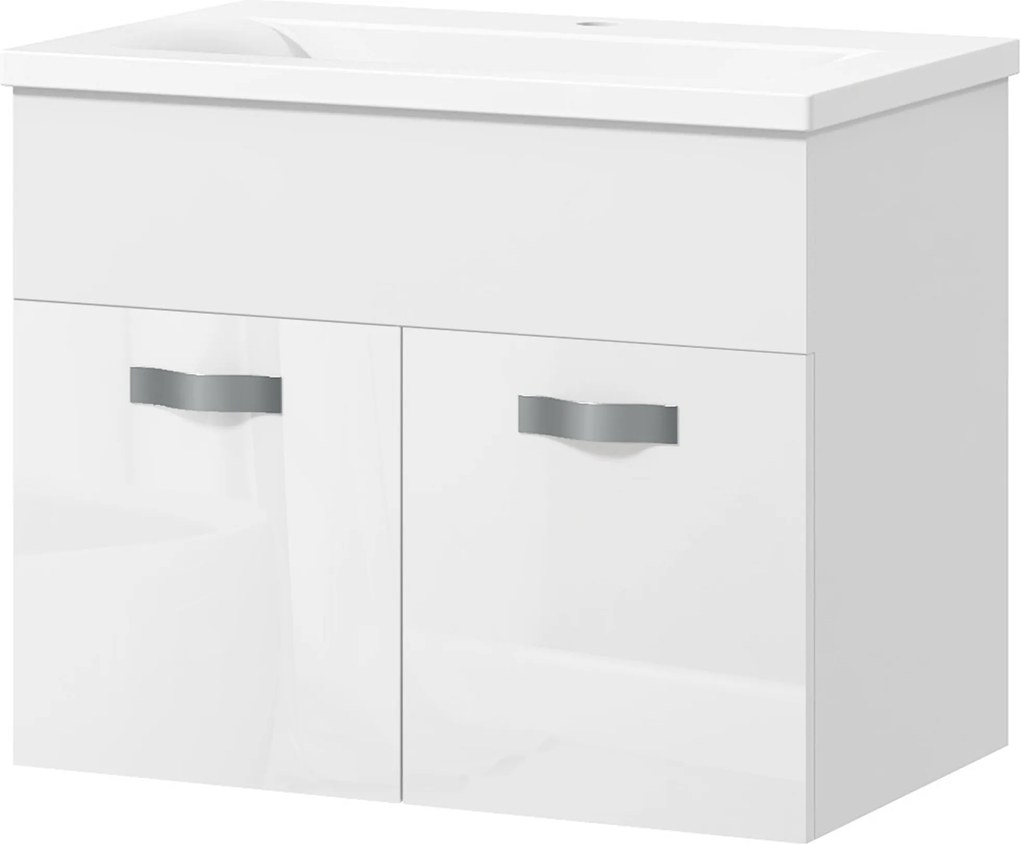 Kleankin Fali Fürdőszobai Mosdószekrény 61x40x50cm, 2 Ajtóval, Lassú Záródású Pántokkal, Fényes Fehér | Aosom