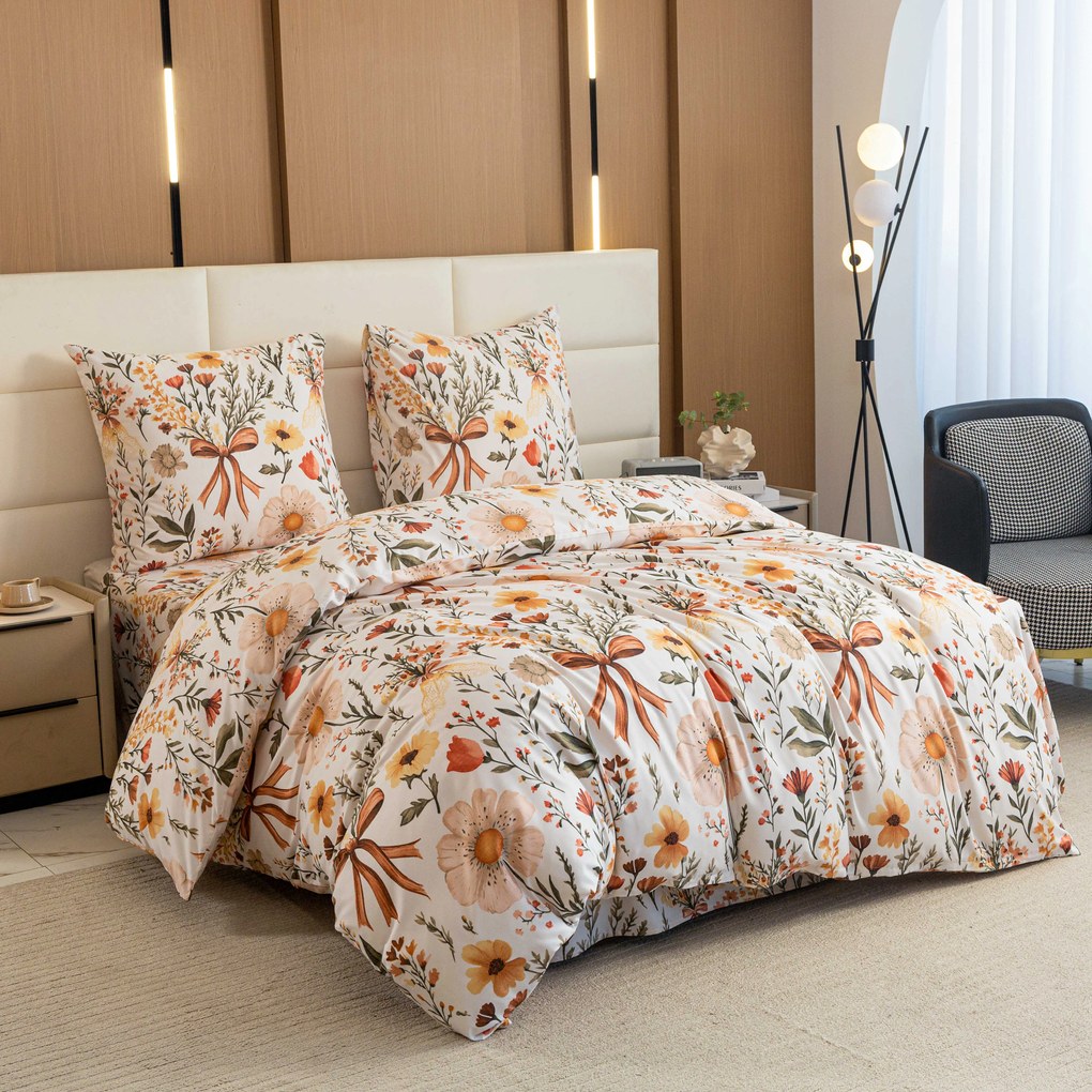 Mikroszálas ágyneműhuzat FLORAL RIBBON krémszínű Ágyneműhuzat mérete: 2 db 70 x 90 cm | 200 x 220 cm