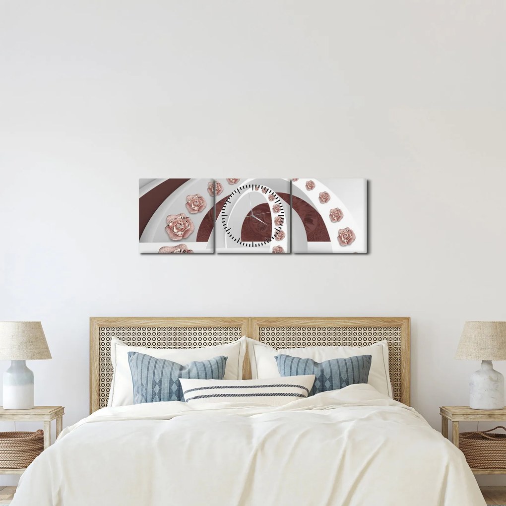 Kép - 3D ívek virágokkal (órával) (90x30 cm)