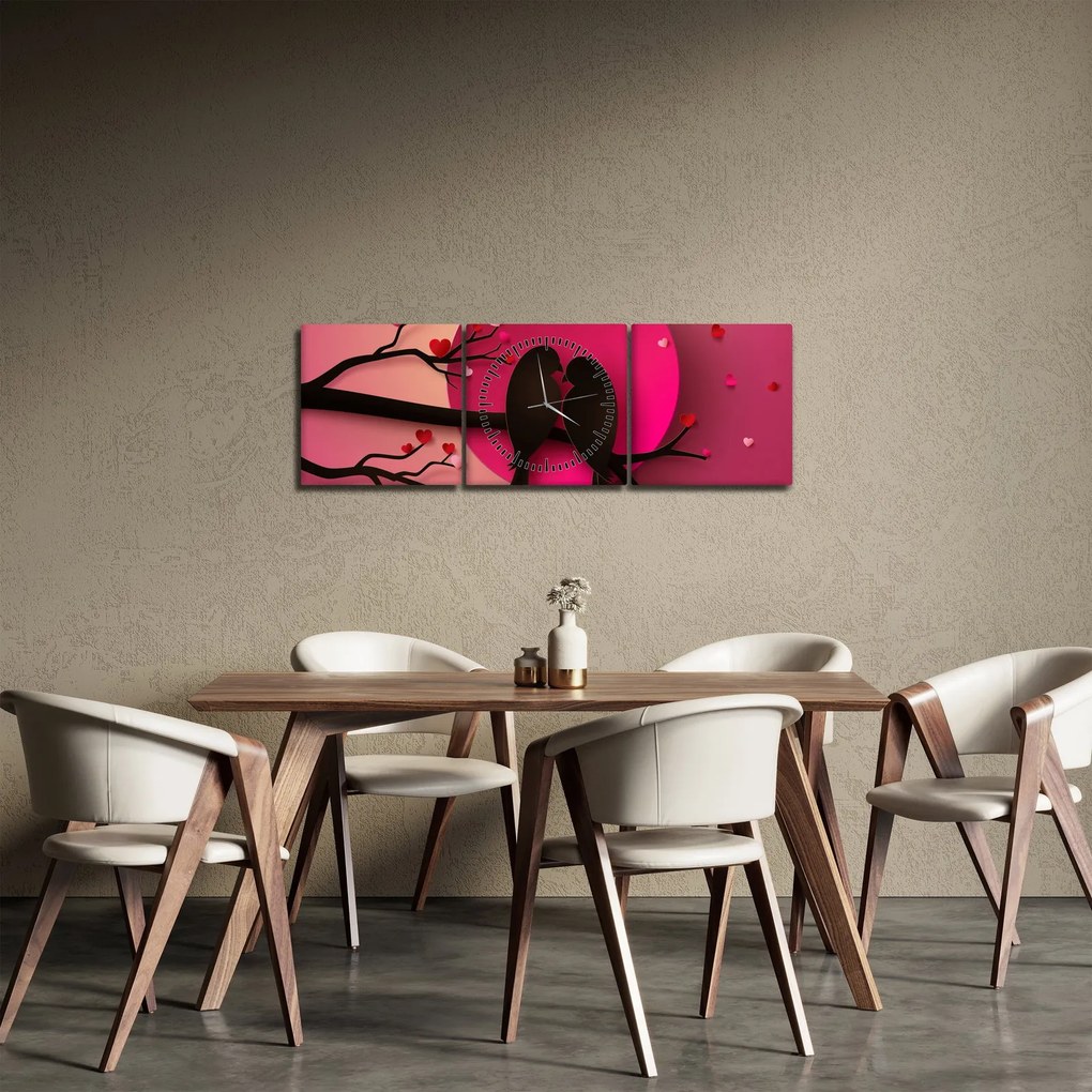 Kép - Szerelmes madarak (órával) (90x30 cm)