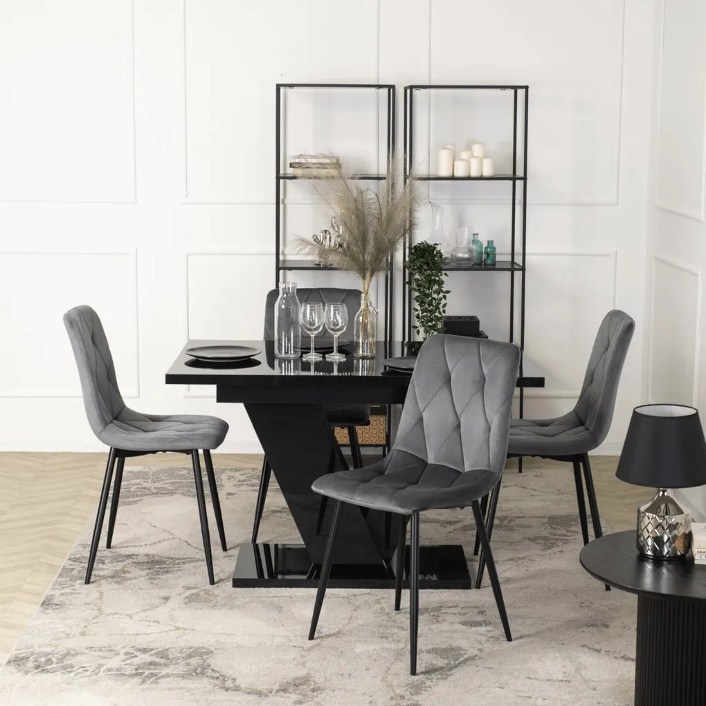 Étkezőgarnitúra 4 db. Székkel. Bővíthető asztal CLARK 120-160 + 4 db. Szürke étkezőszék. ROBIN