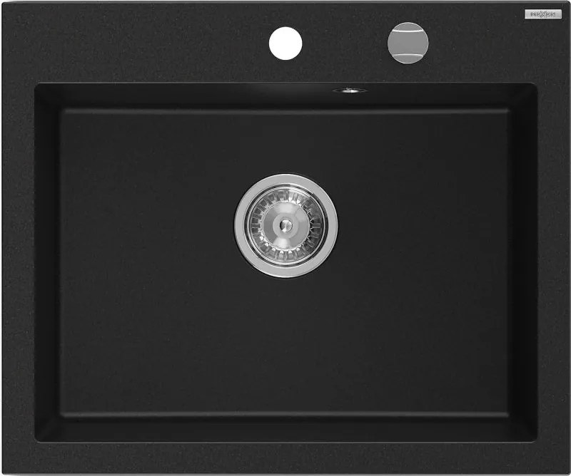 Mexen Elix gránit mosogató 1-medencés 600 x 500 mm, fekete, króm szifon - 6525601005-77