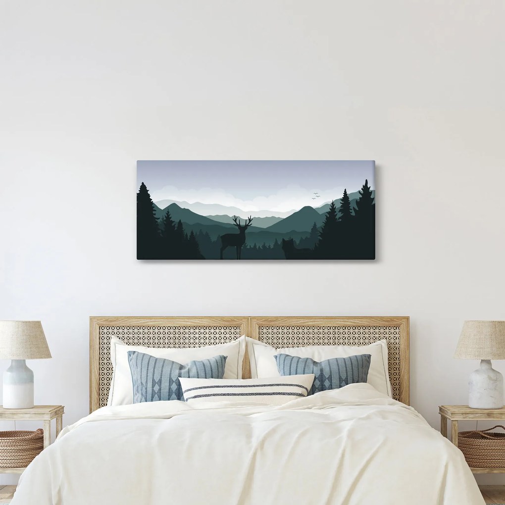 Kép - Szarvas farkassal a sziklák között (120x50 cm)