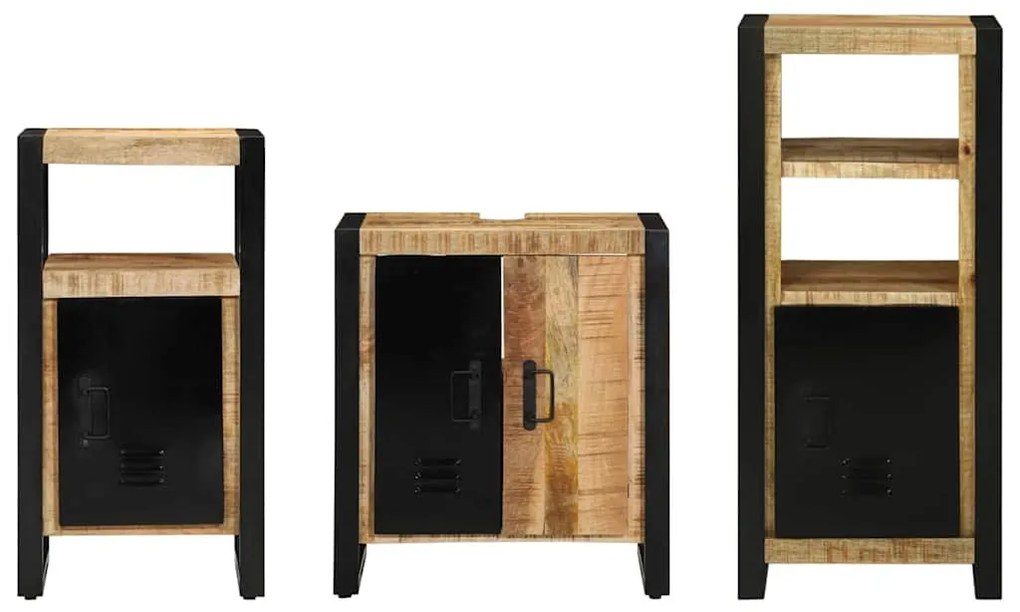 Fürdőszoba bútor szett polcokkal 3 pcs Barna Tömör Mangófát