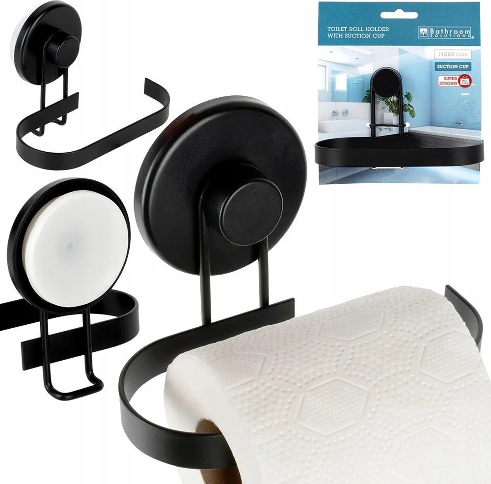 Wc-papír tartó fali fürdőszobai akasztó tapadókorongos fekete