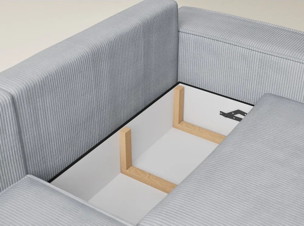 Szürke kordbársony kinyitható-tárolóhelyes sarokkanapé (bal oldali-L alakú) Tonga – Maison de Rêve