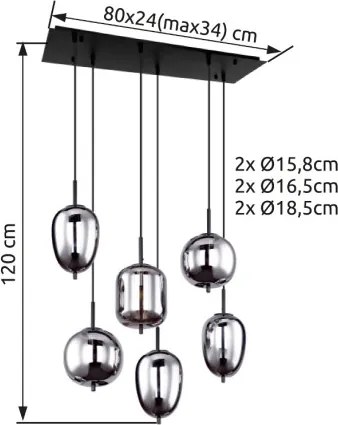 GLOBO 15345-6 BLACKY Többágú Függesztett Lámpa IP20