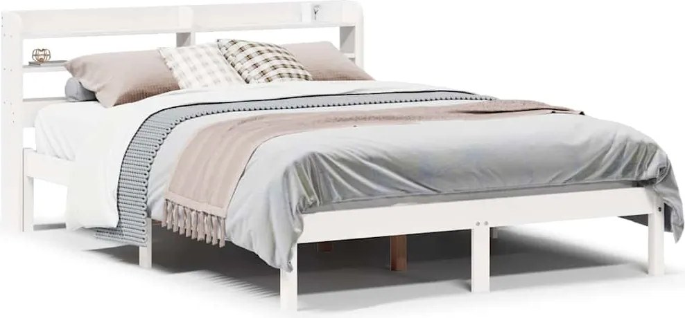 vidaXL fehér tömör fenyőfa ágy matrac nélkül 135 x 190 cm