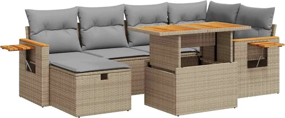 vidaXL 8 részes bézs polyrattan kerti ülőgarnitúra párnával