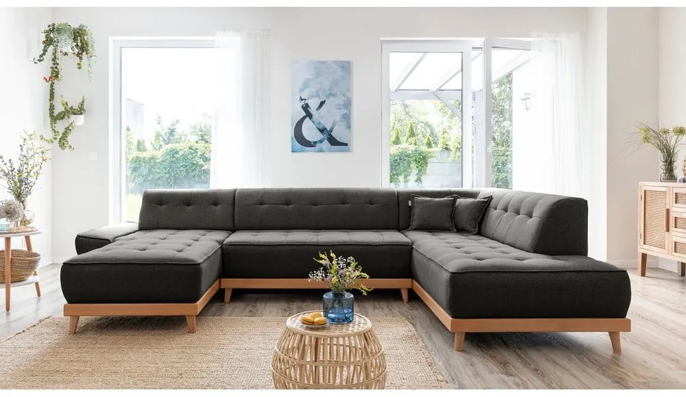 Dazzling Daisy sötétszürke kinyitható U alakú kanapé, jobb oldalas - Miuform