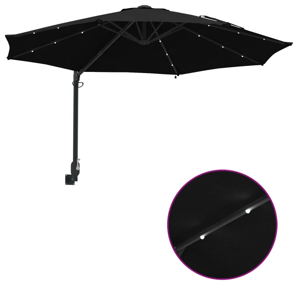 Fali rögzítésű kertiparaván LED-del Fekete 248 cm