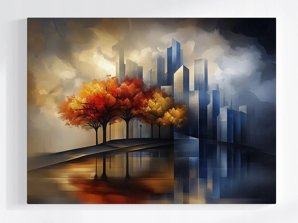 Vászonkép Canvas Város Felhőkarcolók Fák Ősz 80x60