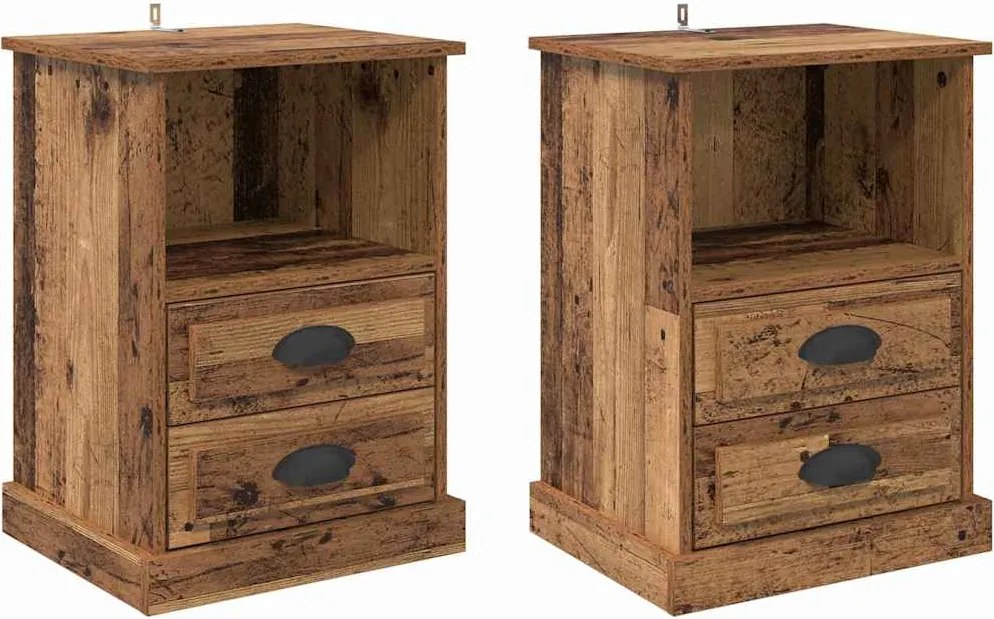 vidaXL Éjjeliszekrény fiókkal 2 pcs Öreg fa 36 x 43 x 60 cm Faanyag