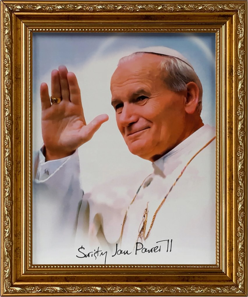 Vászonkép 31x26 Szent II. János Pál Pápa Arany Díszített Keret