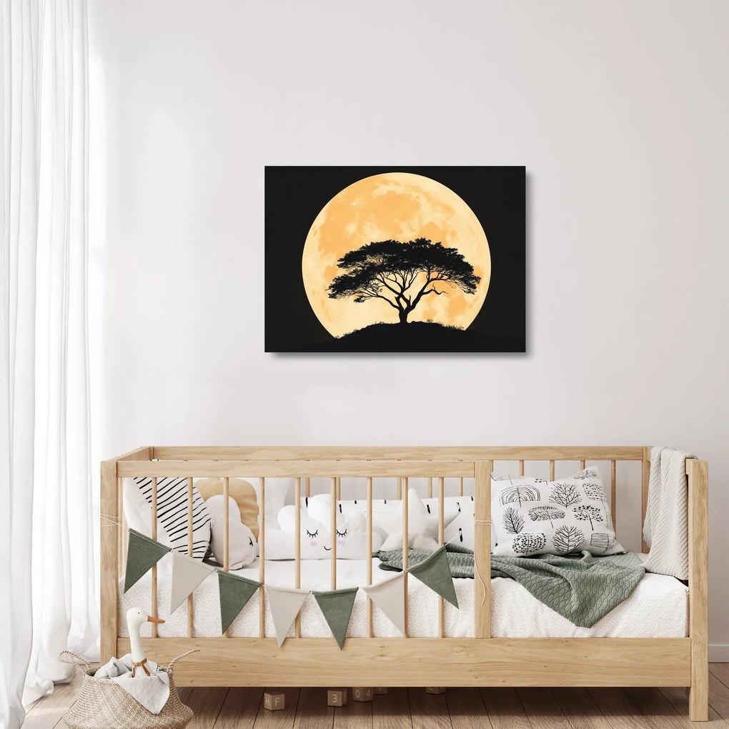 Üveg kép – Fa arany teliholdban II. (70x50 cm)