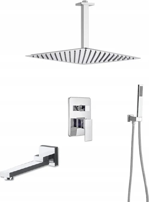 Falsík Alatti Zuhanyszett Csavaros Kifolyócső Króm Esőztető 30 cm