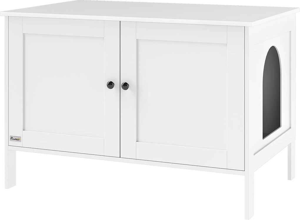 PawHut Macska Alomláda Szekrény Macska Ház Ajtóval Macska WC Macska Szekrény Nagy Macskáknak Oldaltábla Macska Búvóhely 80 x 51 x 54 cm Fehér | Aosom