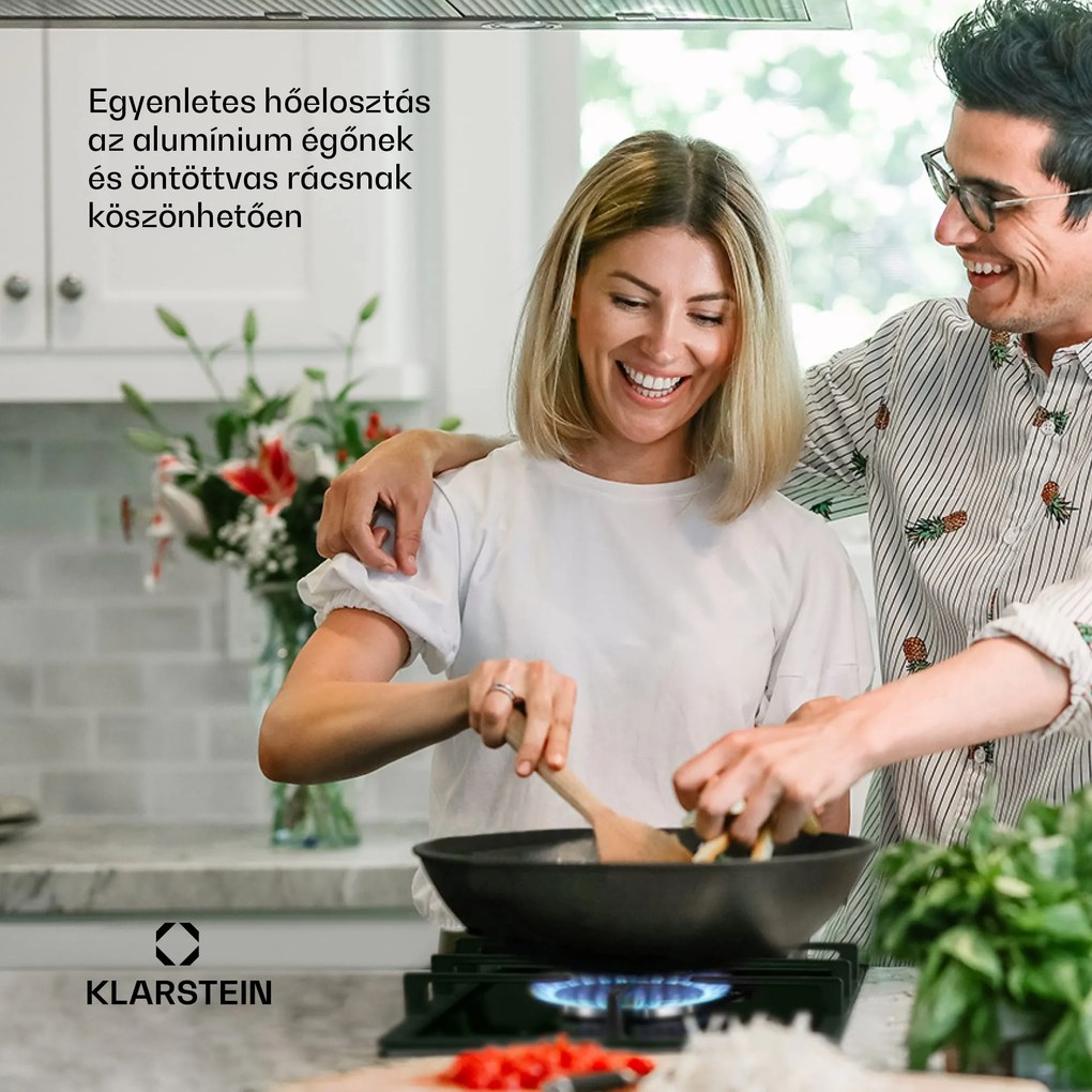 Klarstein Ignito Domino, gázfőzőlap, 2 Sabaf égő, üvegkerámia, fekete