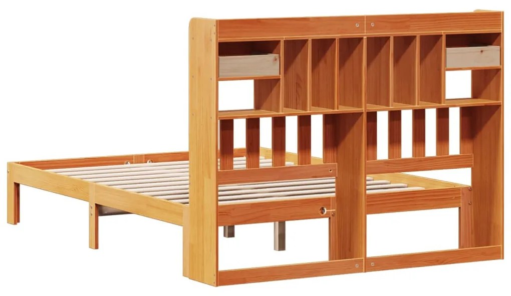 barna tömör fenyőfa könyvespolcos ágy matrac nélkül 135 x 190cm