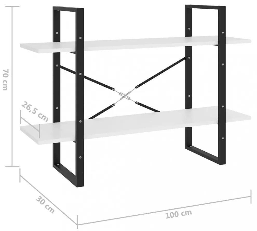 kétszintes fehér szerelt fa könyvszekrény 100 x 30 x 70 cm