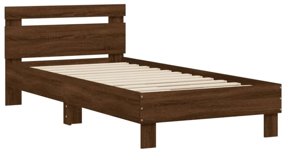 barna tölgy színű fejtámlás ágykeret matrac nélkül 75 x 190 cm