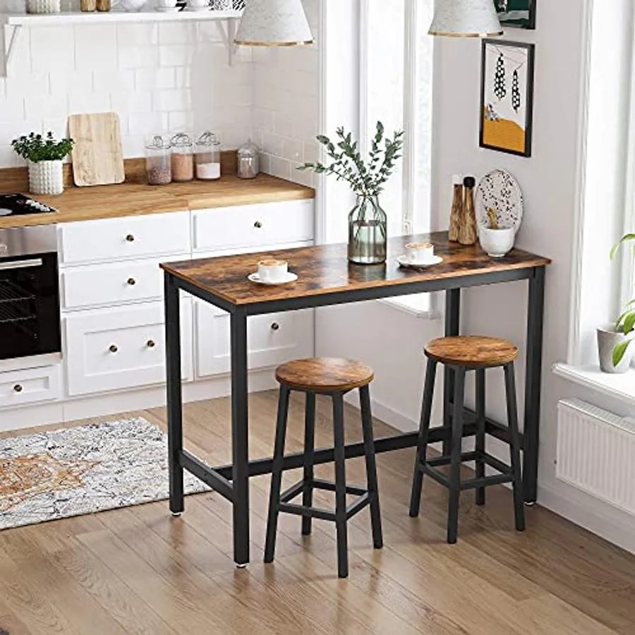 4 darabos bárszék szett, konyhai ülőke, acélvázzal, 65 cm, rusztikus barna és fekete