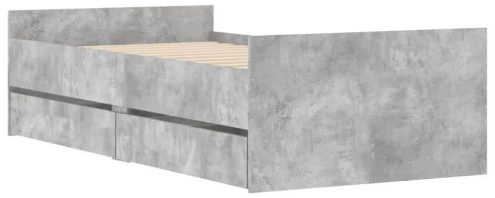 betonszürke ágykeret fiókokkal 90x190 cm